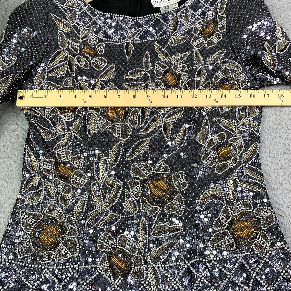 Black Tie Oleg Cassini Top Womens Size 8 Beaded Vintage Longsleeve Beautiful - Picture 3 of 14